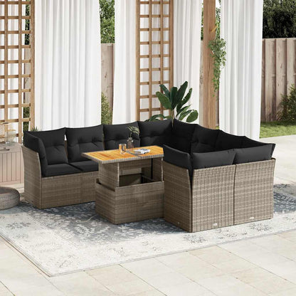 Set Divano da Giardino 9 pz con Cuscini Grigio in Polyrattan | homemem39