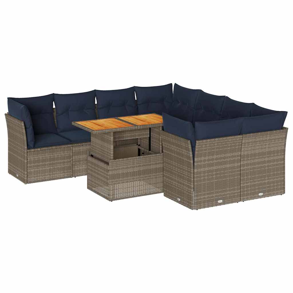 Set Divano da Giardino 9 pz con Cuscini Grigio in Polyrattan | homemem39