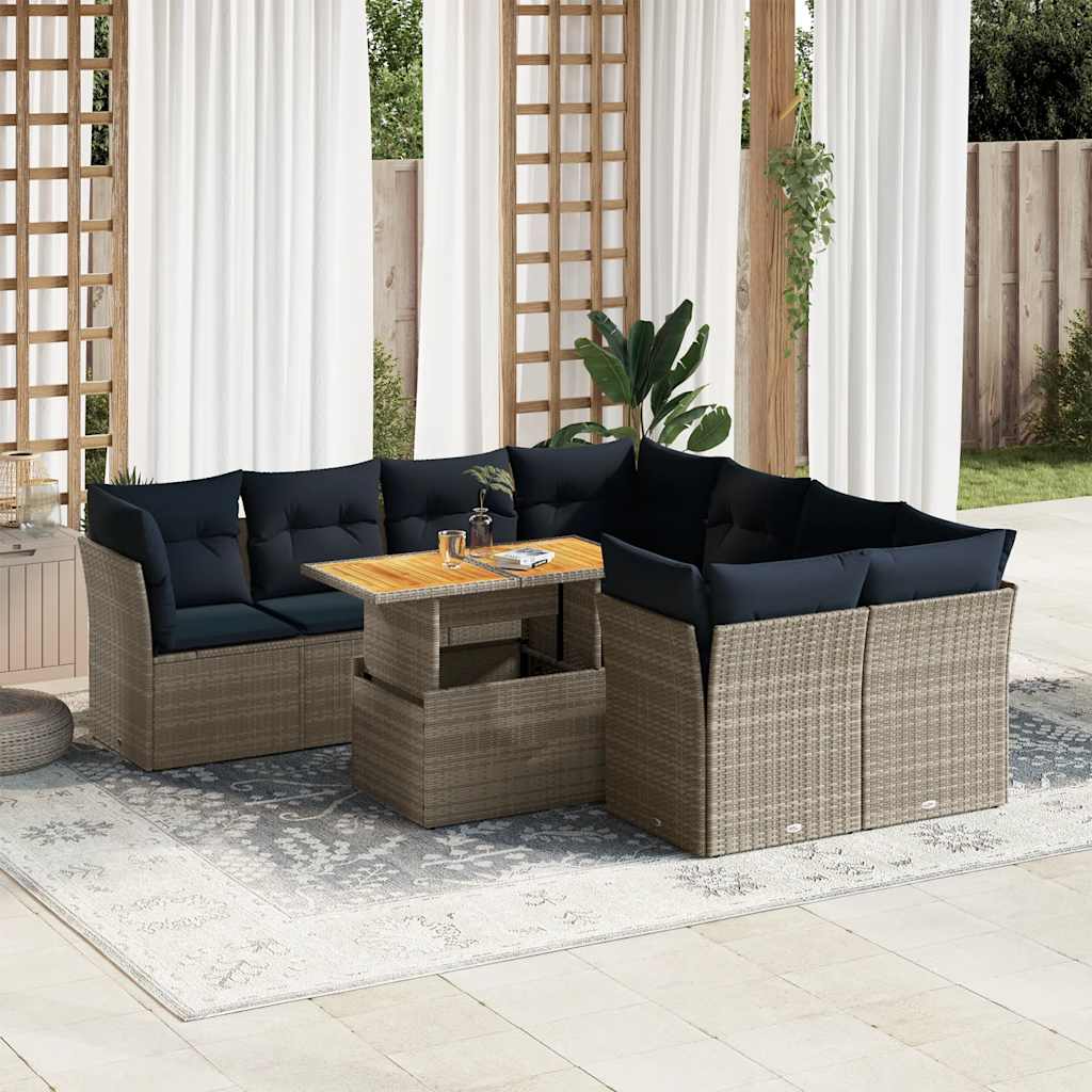 Set Divano da Giardino 9 pz con Cuscini Grigio in Polyrattan | homemem39