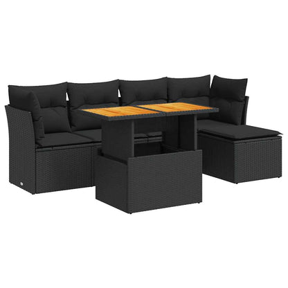 Set Divano da Giardino 6 pz con Cuscini Nero in Polyrattan | homemem39