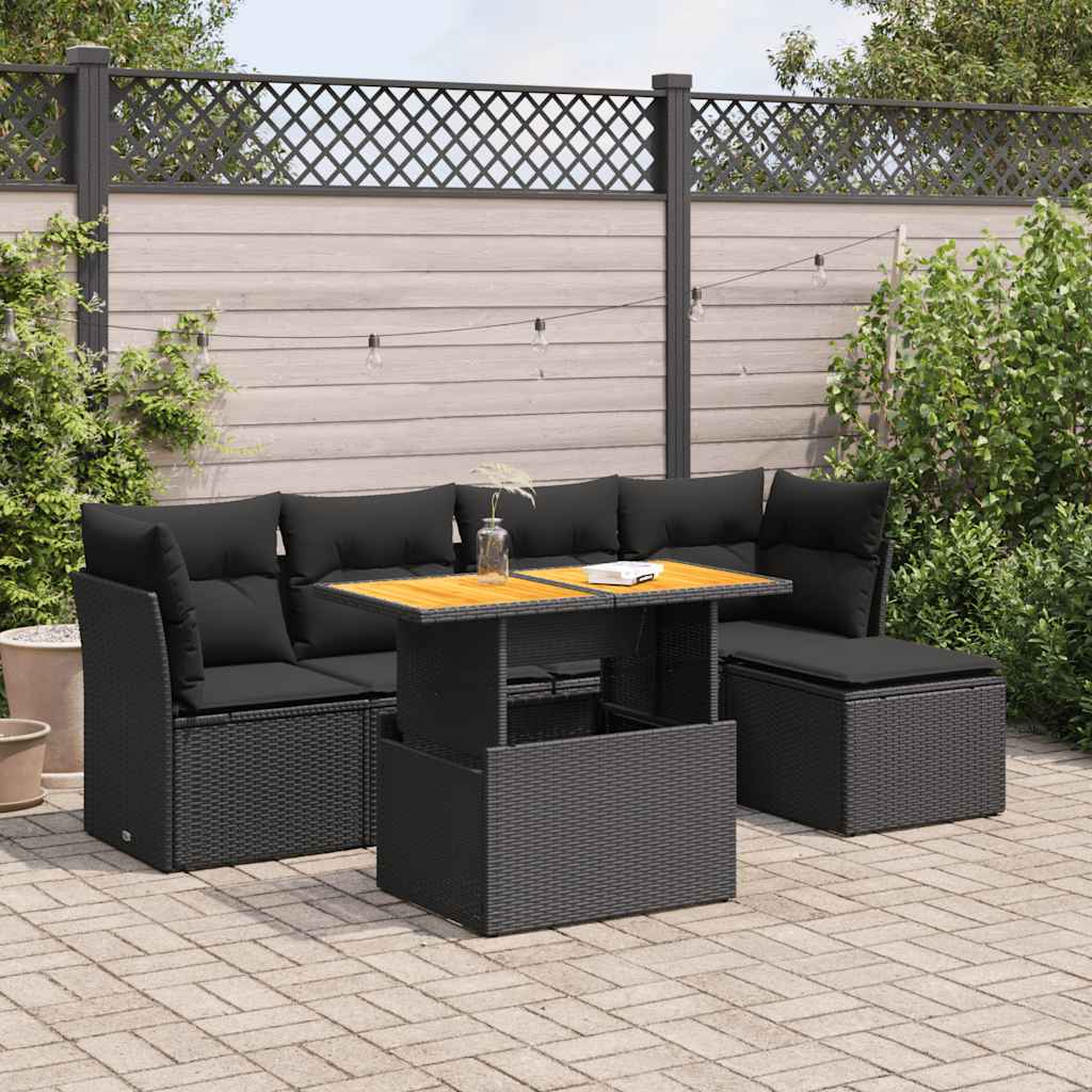 Set Divano da Giardino 6 pz con Cuscini Nero in Polyrattan | homemem39