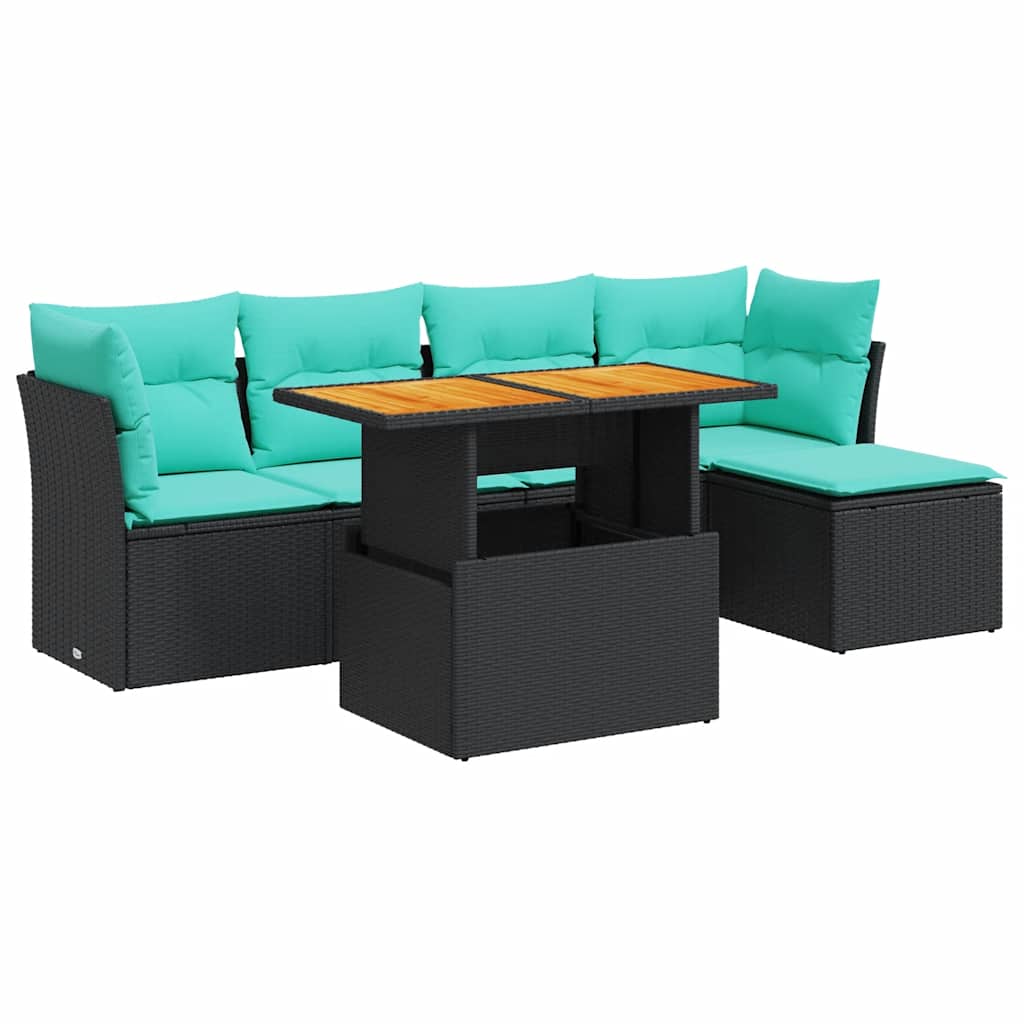 Set Divano da Giardino 6 pz con Cuscini Nero in Polyrattan | homemem39
