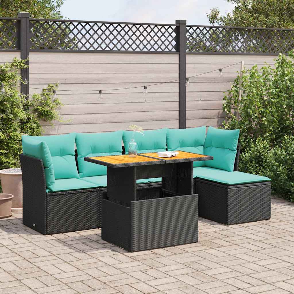 Set Divano da Giardino 6 pz con Cuscini Nero in Polyrattan | homemem39