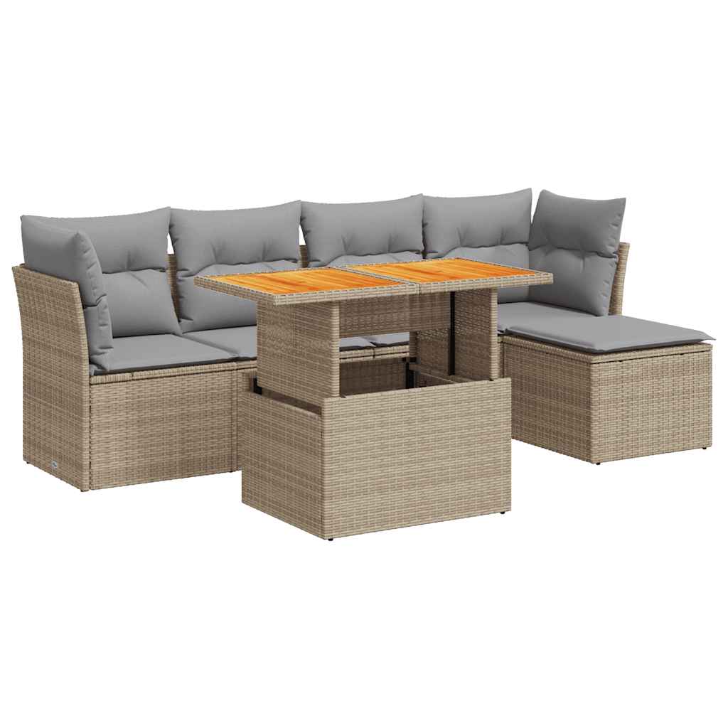 Set Divano da Giardino 6 pz con Cuscini Beige in Polyrattan | homemem39
