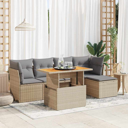 Set Divano da Giardino 6 pz con Cuscini Beige in Polyrattan | homemem39