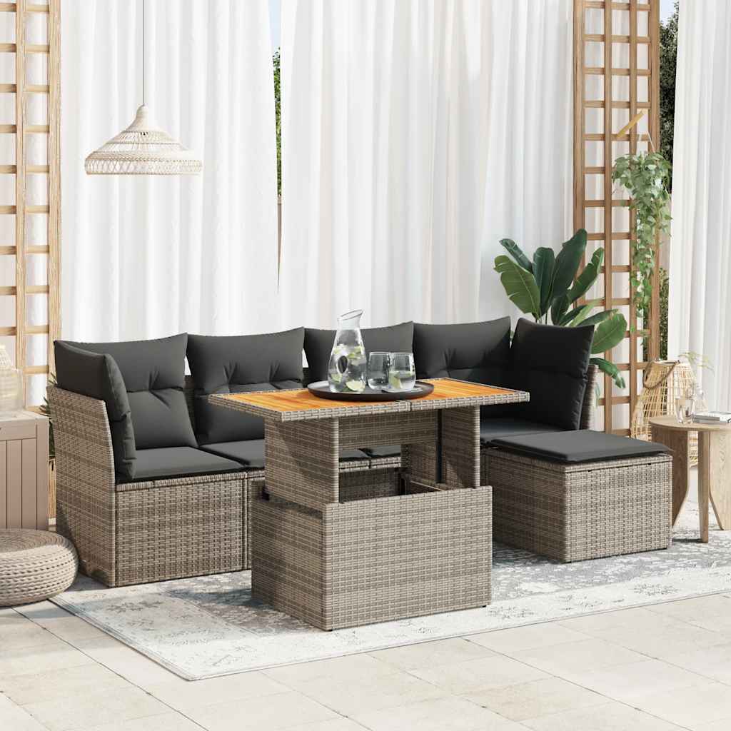 Set Divano da Giardino 6 pz con Cuscini Grigio in Polyrattan | homemem39
