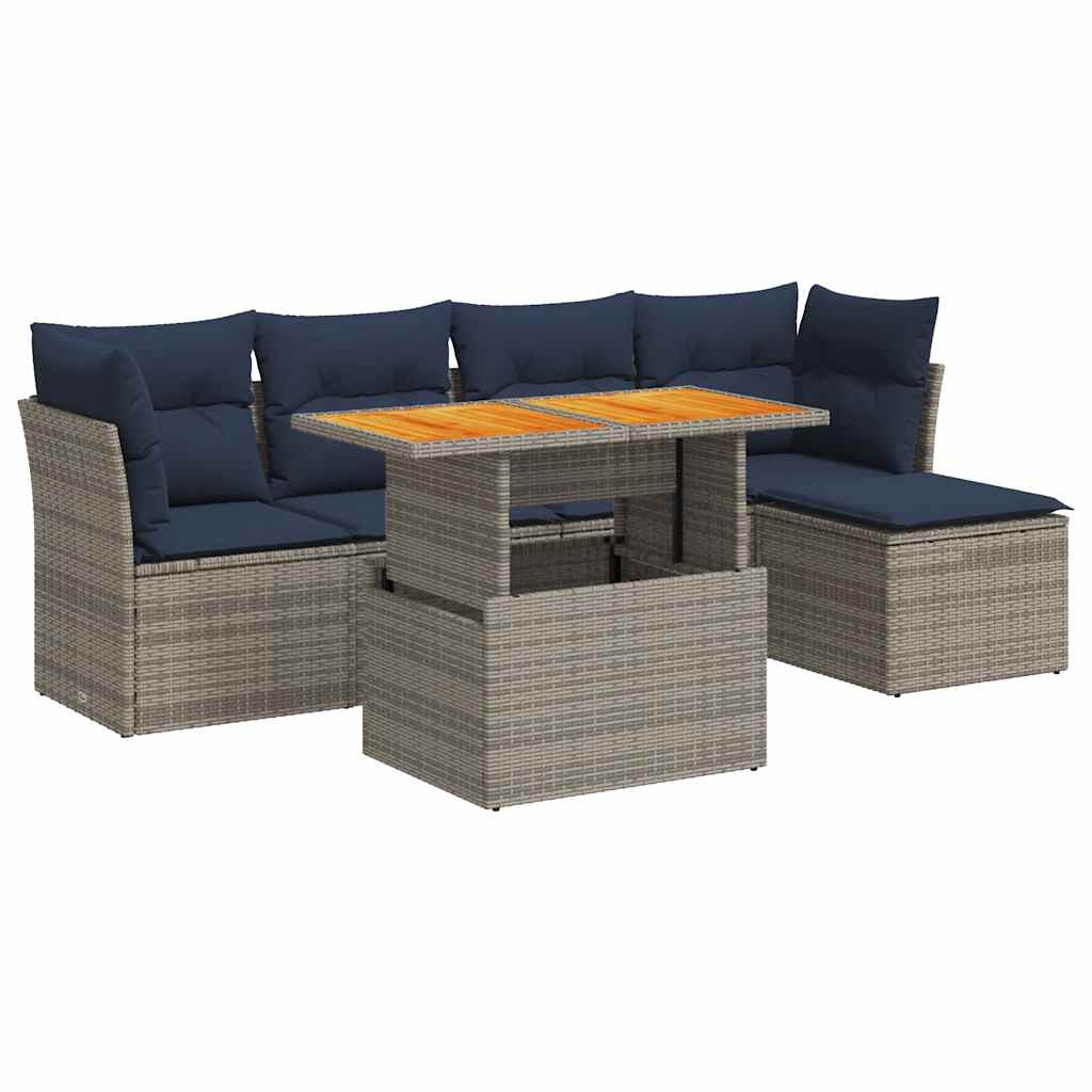 Set Divano da Giardino 6 pz con Cuscini Grigio in Polyrattan | homemem39