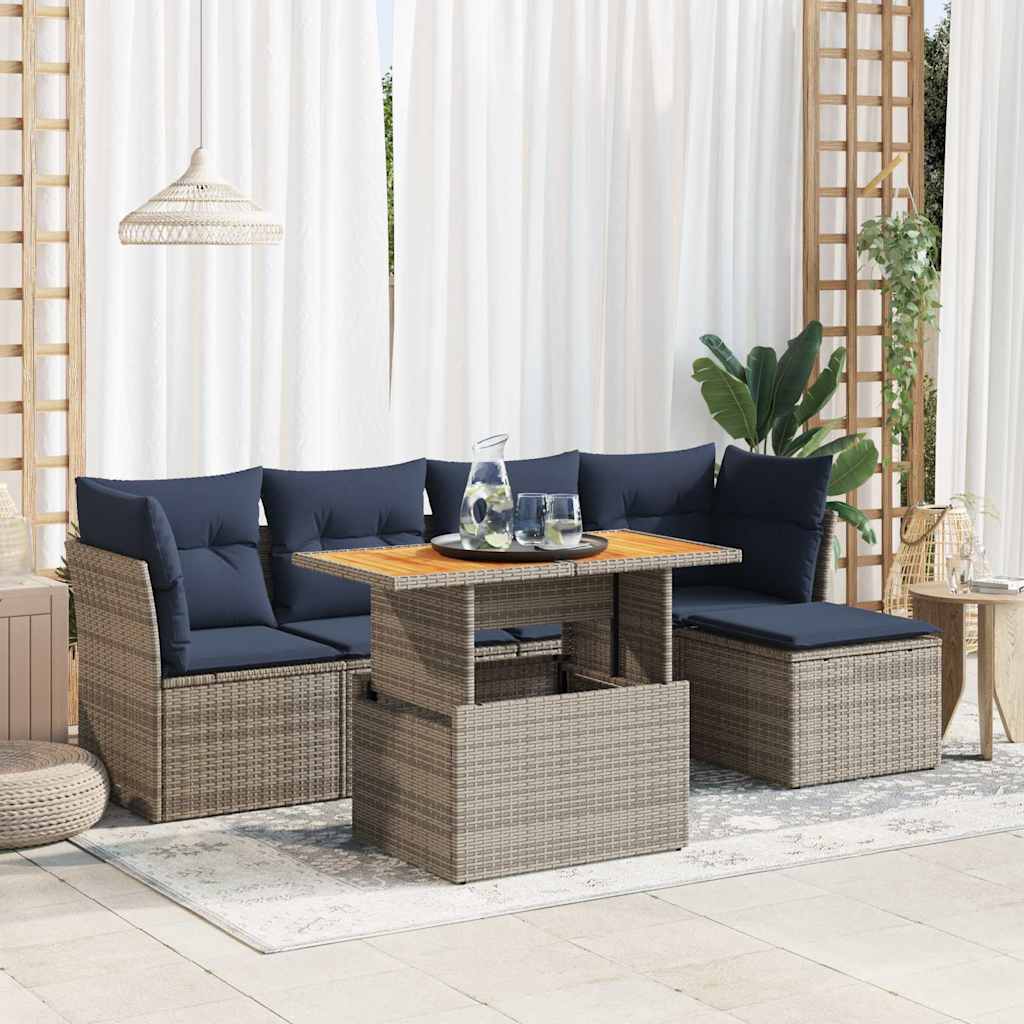 Set Divano da Giardino 6 pz con Cuscini Grigio in Polyrattan | homemem39