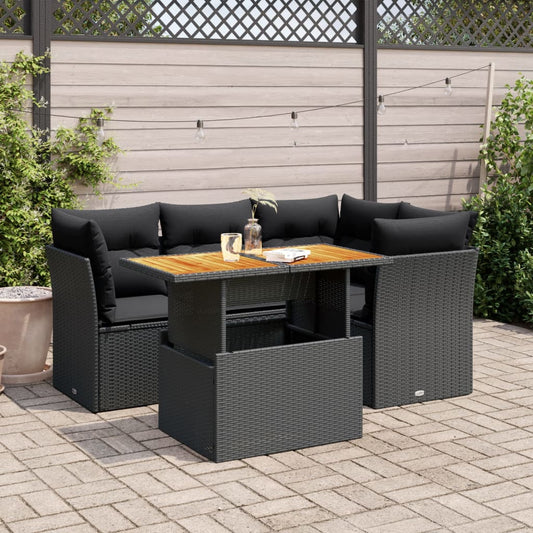 Set Divani da Giardino 5 pz con Cuscini in Polyrattan Nero