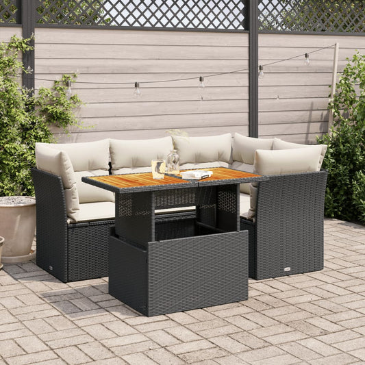 Set Divani da Giardino 5 pz con Cuscini in Polyrattan Nero