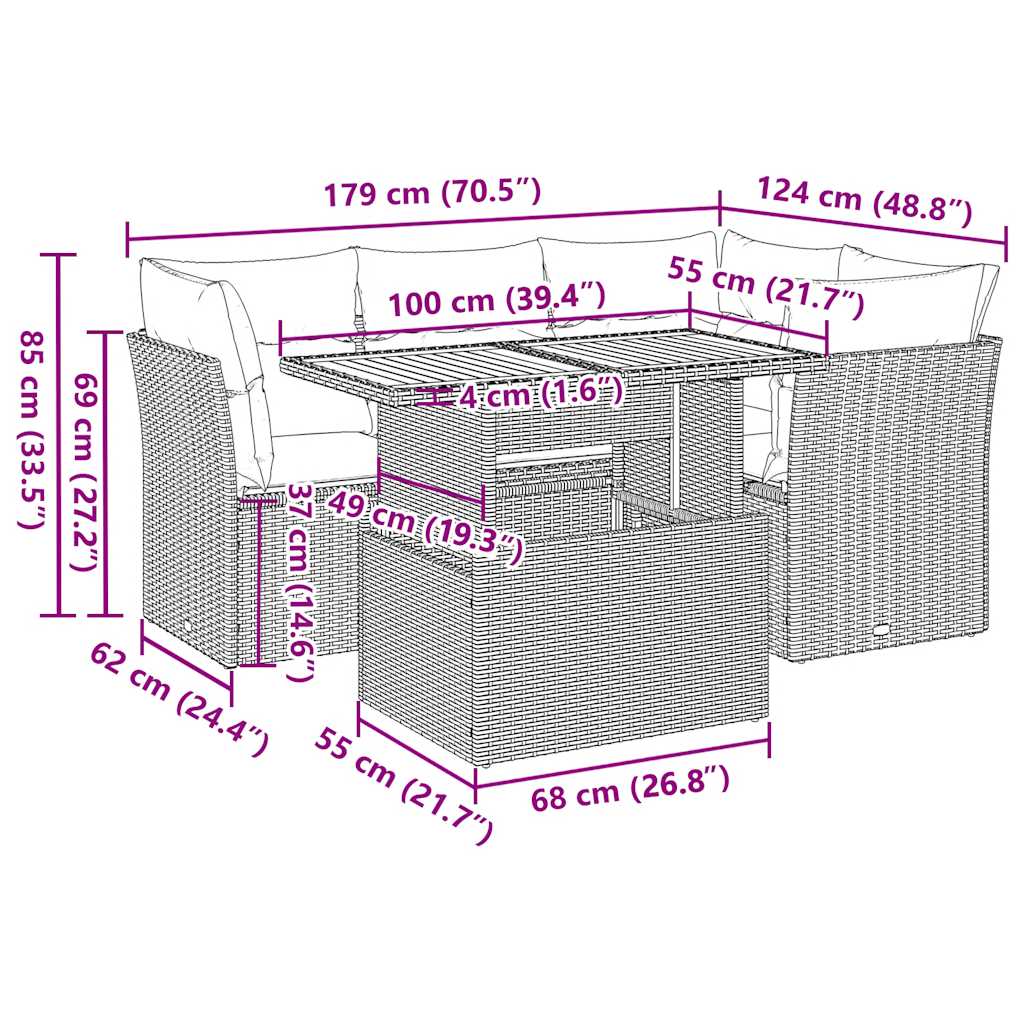 Set Divano da Giardino 5 pz con Cuscini Beige in Polyrattan | homemem39