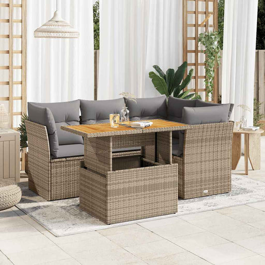 Set Divano da Giardino 5 pz con Cuscini Beige in Polyrattan