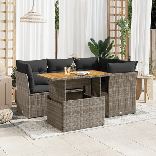 Set Divano da Giardino 5 pz con Cuscini Grigio in Polyrattan