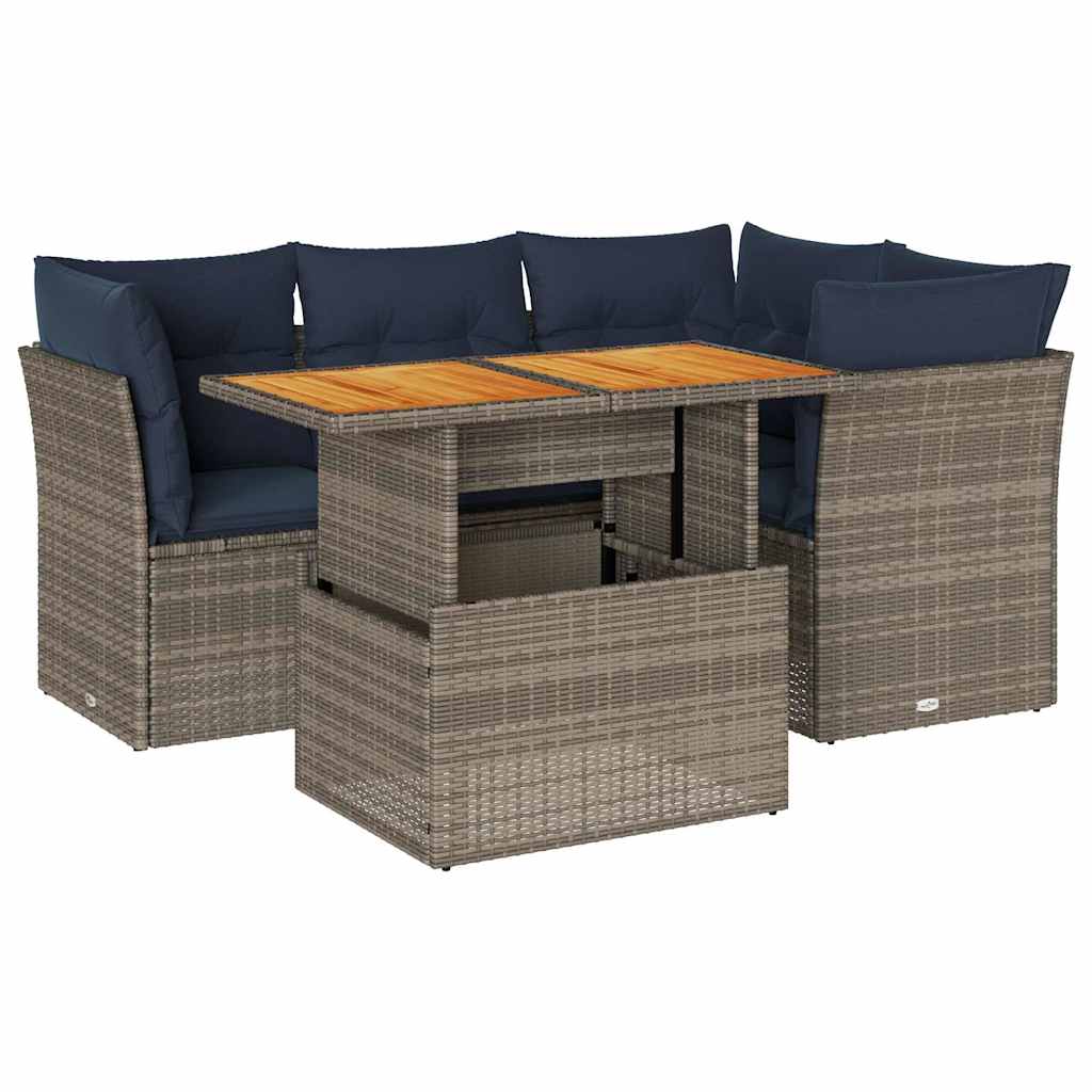 Set Divano da Giardino 5 pz con Cuscini Grigio in Polyrattan | homemem39