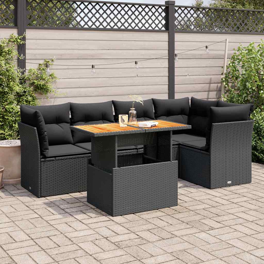 Set Divano da Giardino 6 pz con Cuscini Nero in Polyrattan | homemem39