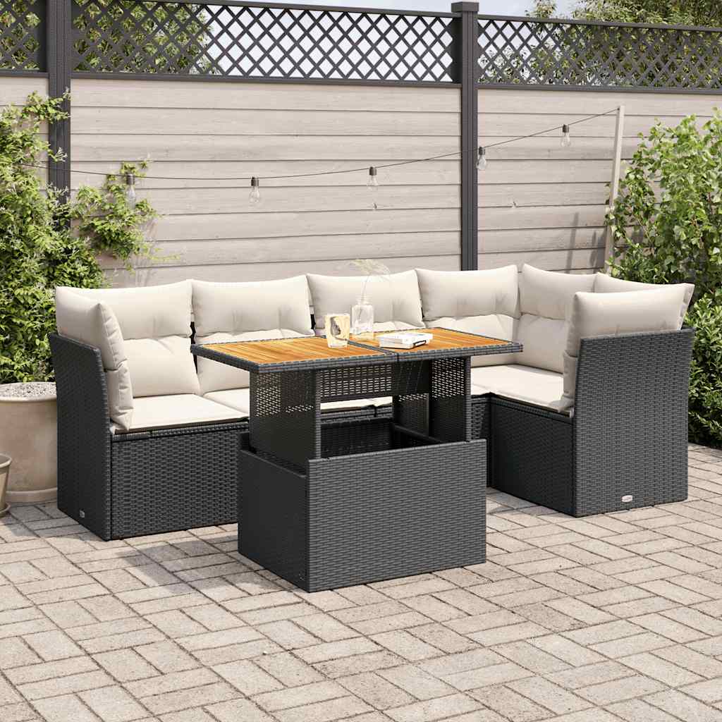 Set Divano da Giardino 6 pz con Cuscini Nero in Polyrattan