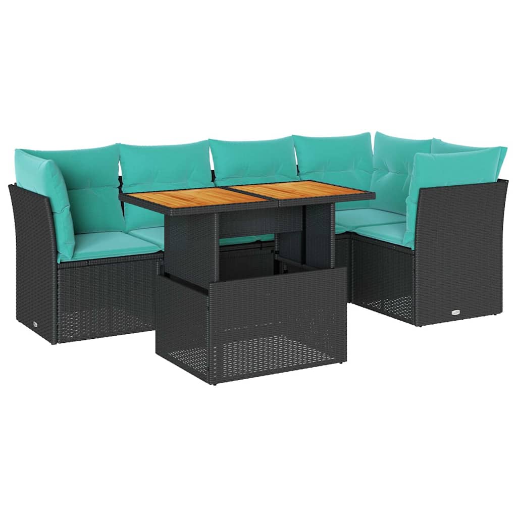 Set Divano da Giardino 6 pz con Cuscini Nero in Polyrattan | homemem39