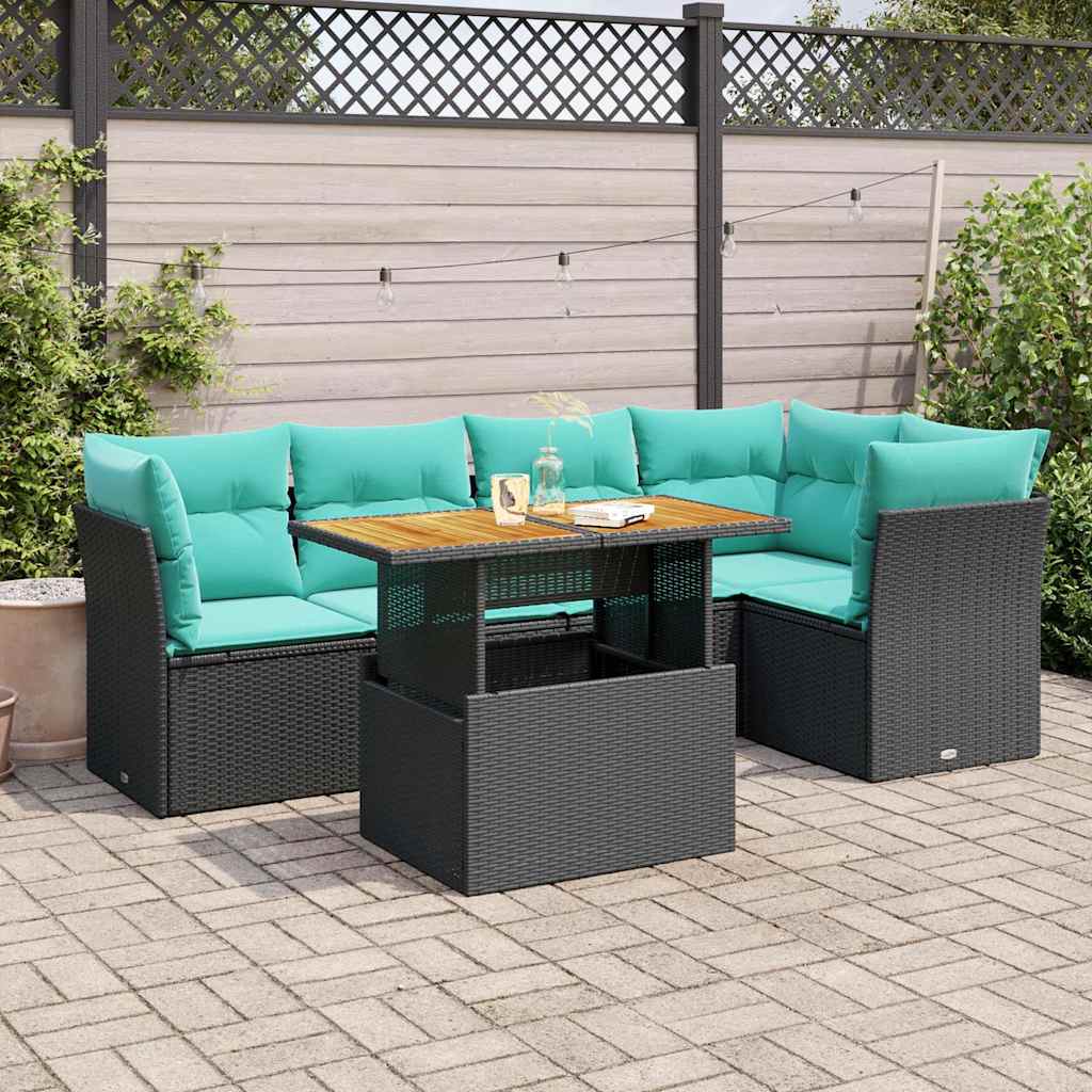 Set Divano da Giardino 6 pz con Cuscini Nero in Polyrattan | homemem39