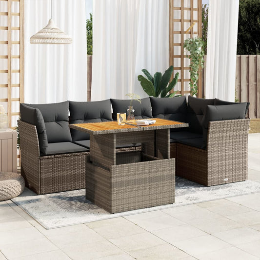 Set Divano da Giardino 6 pz con Cuscini Grigio in Polyrattan