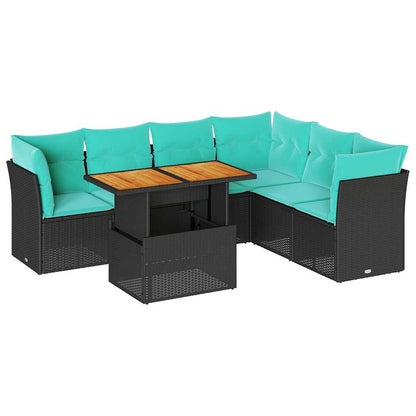Set Divani da Giardino con Cuscini 7pz Nero Polyrattan | homemem39