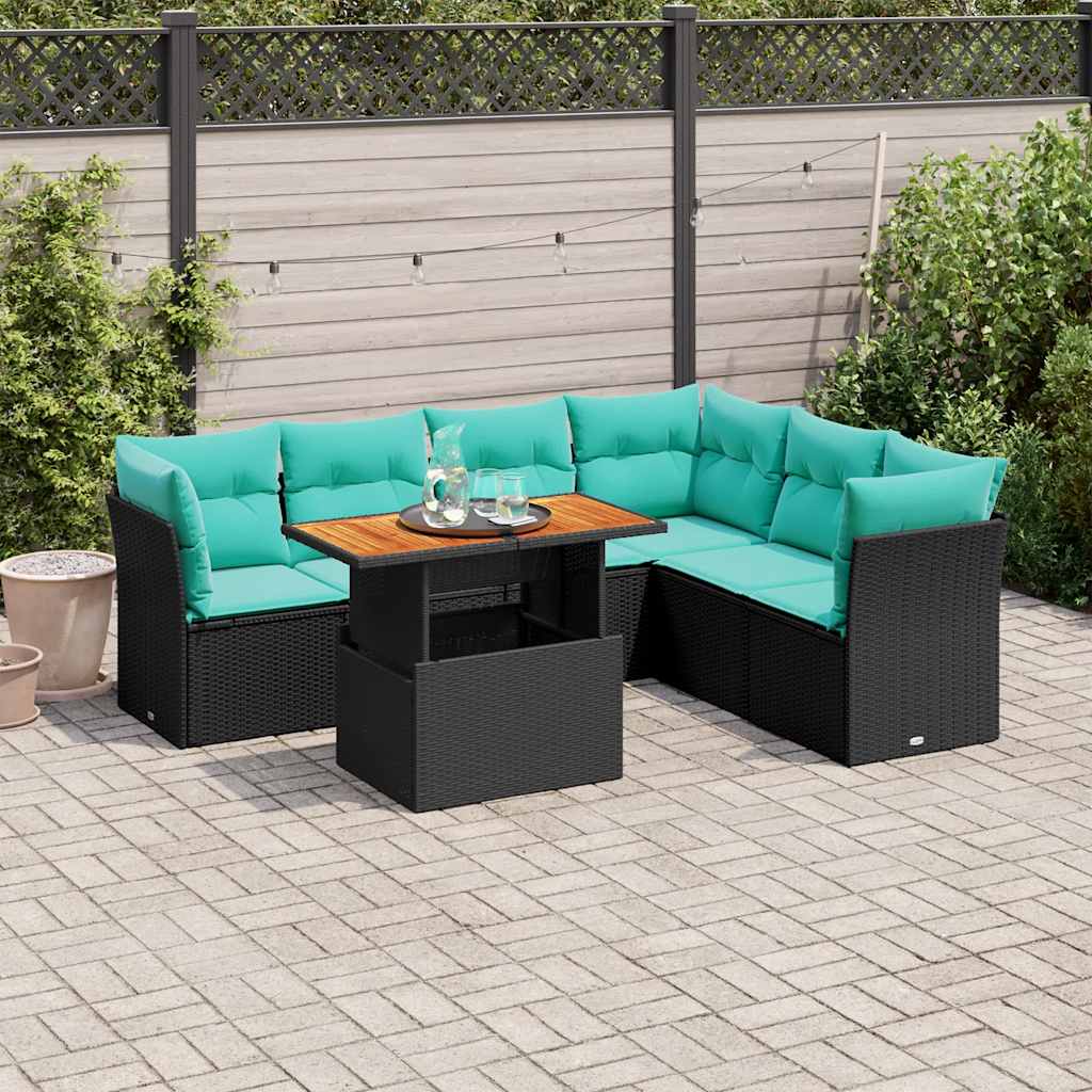 Set Divani da Giardino con Cuscini 7pz Nero Polyrattan | homemem39