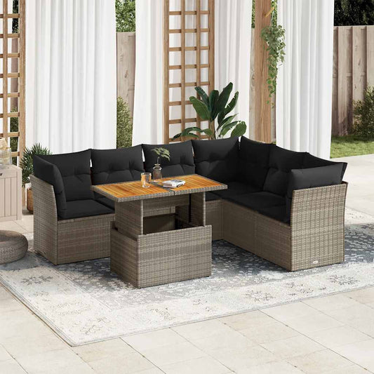 Set Divani da Giardino 7 pz con Cuscini Grigio in Polyrattan