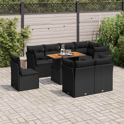Set Divani da Giardino 9 pz con Cuscini Nero in Polyrattan | homemem39