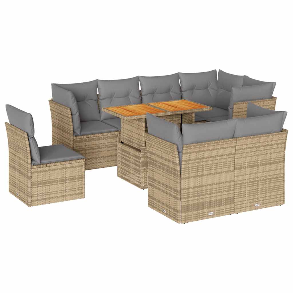 Set Divano da Giardino 9 pz con Cuscini Beige in Polyrattan | homemem39