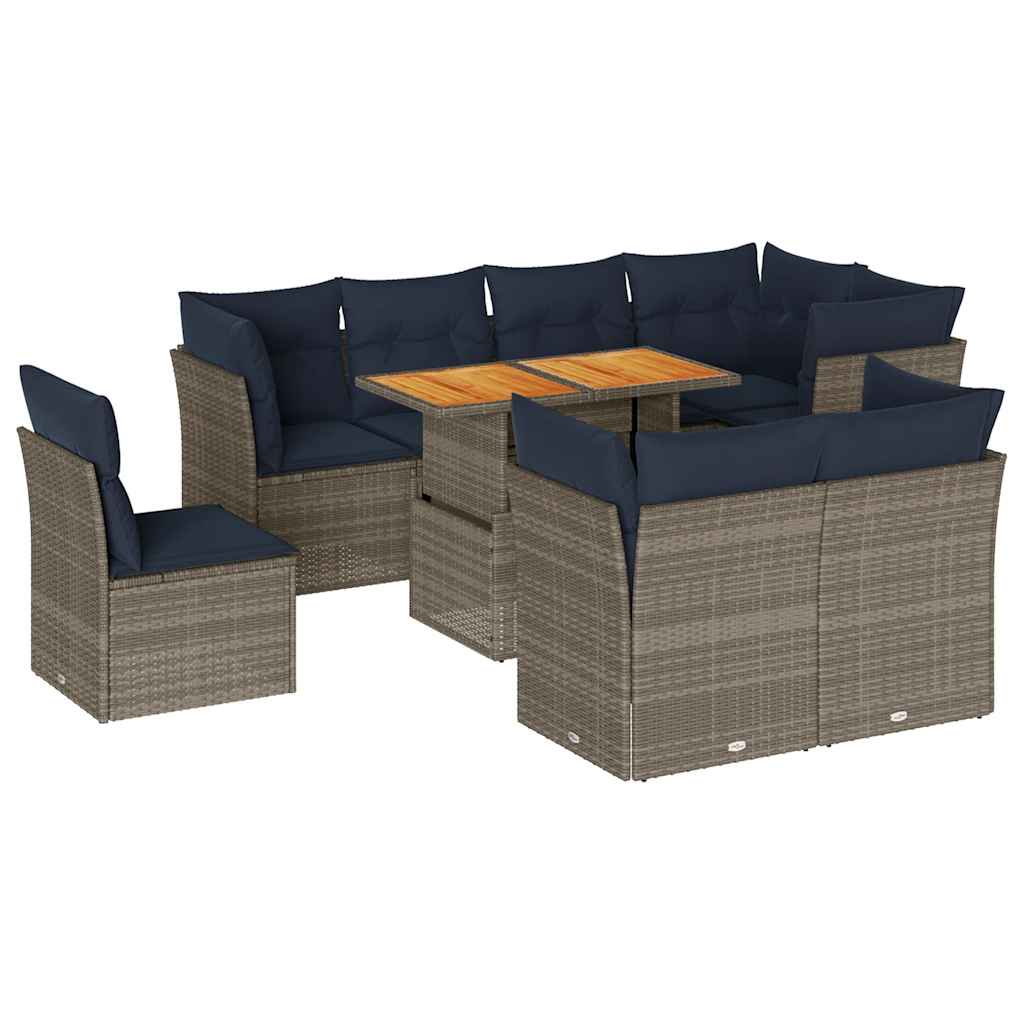 Set Divano da Giardino 9 pz con Cuscini Grigio in Polyrattan | homemem39
