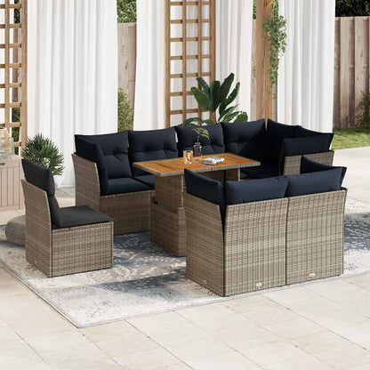 Set Divano da Giardino 9 pz con Cuscini Grigio in Polyrattan | homemem39
