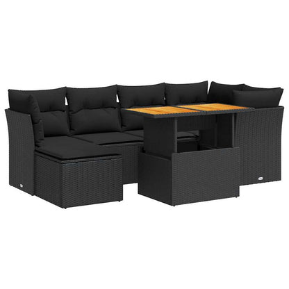 Set Divani da Giardino con Cuscini 7pz Nero Polyrattan | homemem39