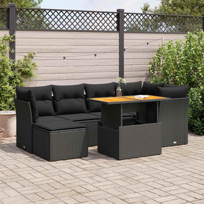 Set Divani da Giardino con Cuscini 7pz Nero Polyrattan | homemem39