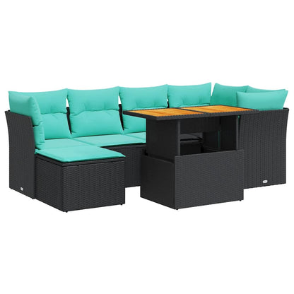 Set Divani da Giardino con Cuscini 7pz Nero Polyrattan | homemem39