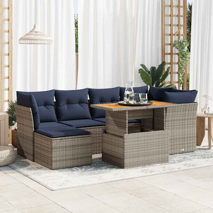 Set Divani da Giardino 7 pz con Cuscini Grigio in Polyrattan | homemem39