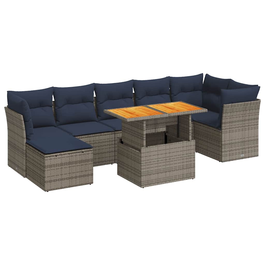 Set Divano da Giardino 8 pz con Cuscini Grigio in Polyrattan | homemem39