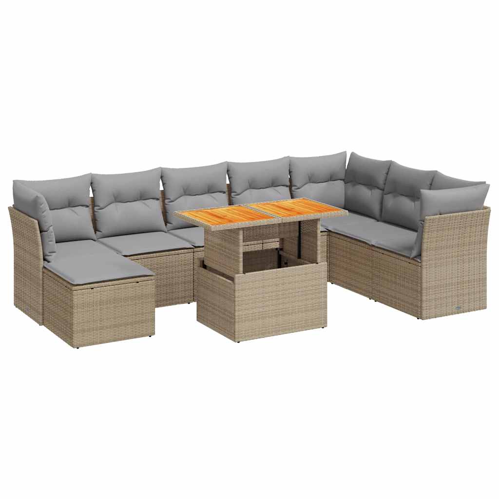 Set Divano da Giardino 9 pz con Cuscini Beige in Polyrattan | homemem39