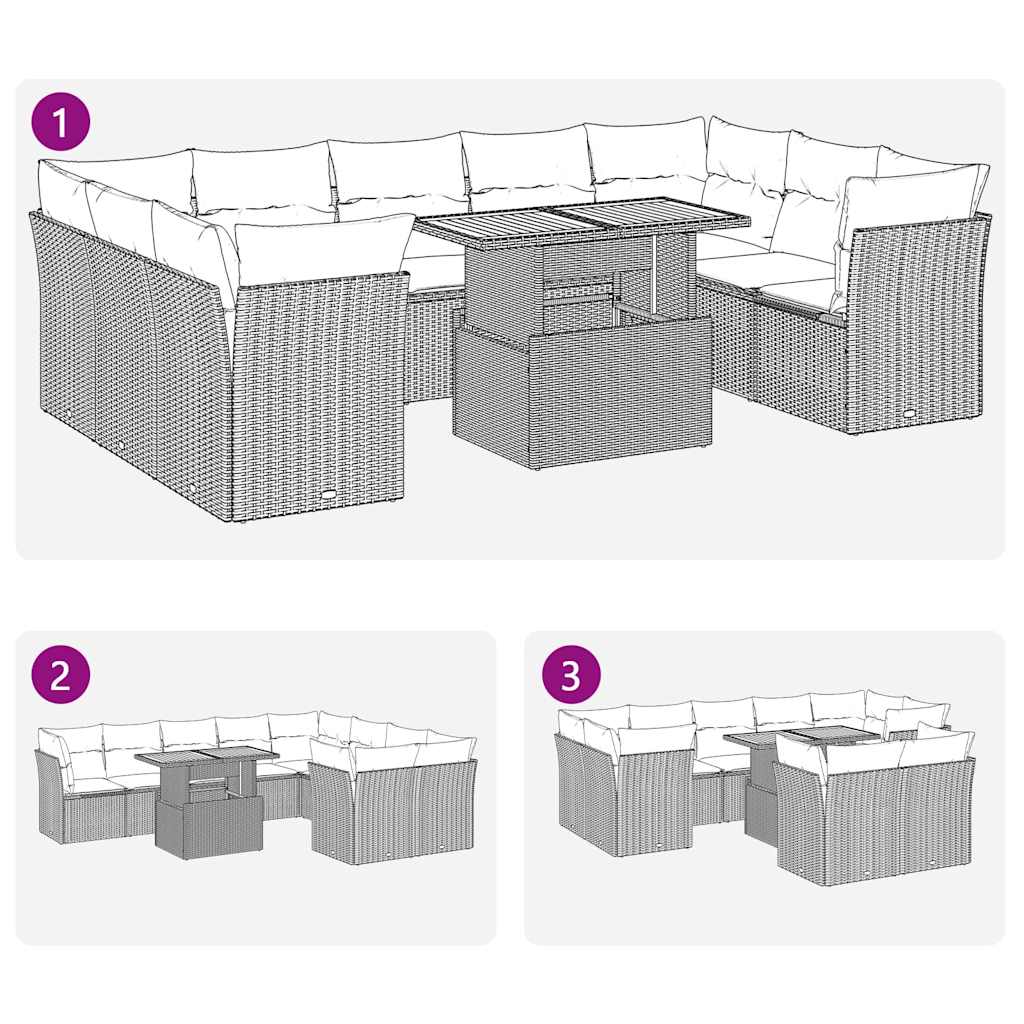 Set Divani da Giardino 10pz con Cuscini in Polyrattan Nero | homemem39