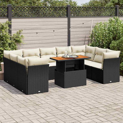 Set Divani da Giardino 10pz con Cuscini in Polyrattan Nero | homemem39
