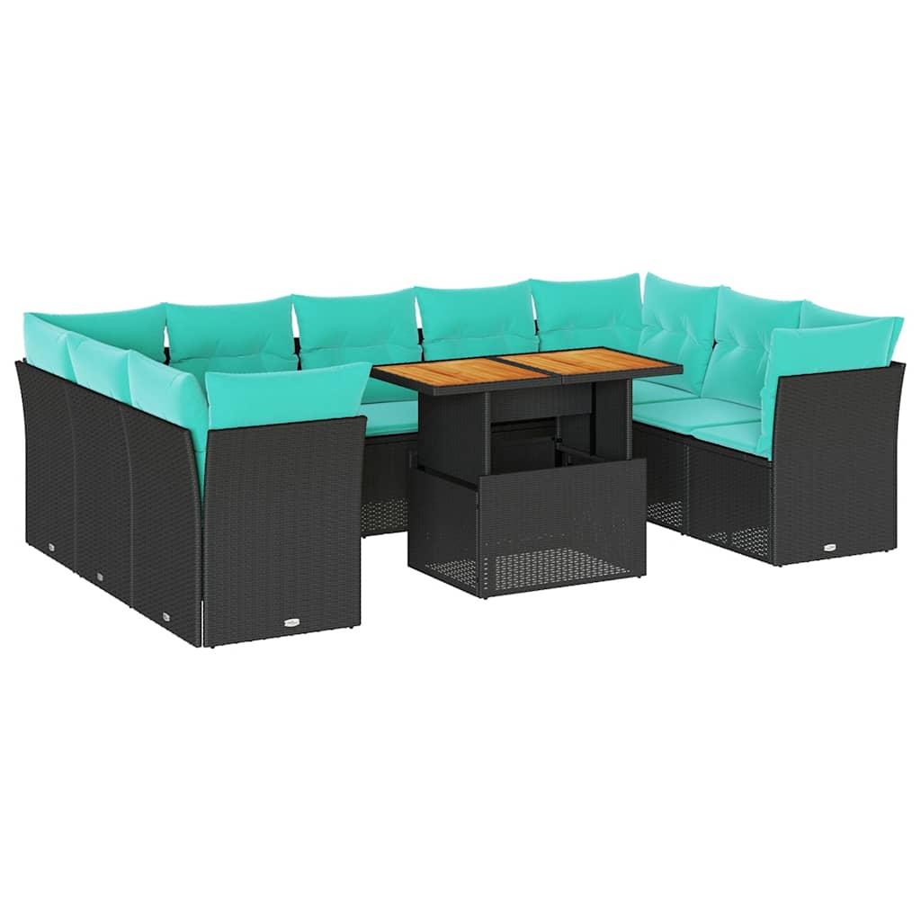 Set Divani da Giardino 10pz con Cuscini in Polyrattan Nero | homemem39