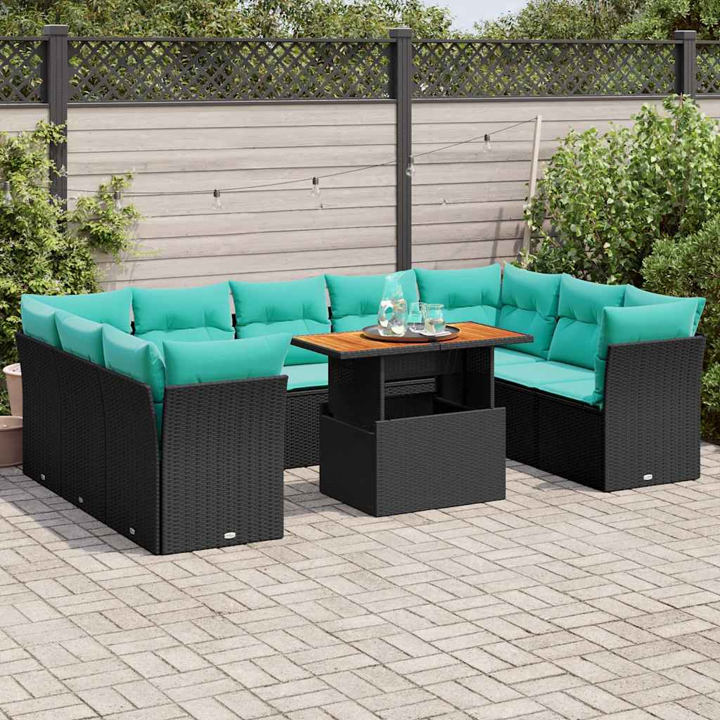 Set Divani da Giardino 10pz con Cuscini in Polyrattan Nero | homemem39