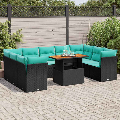 Set Divani da Giardino 10pz con Cuscini in Polyrattan Nero | homemem39