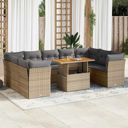 Set Divano da Giardino 10 pz con Cuscini Beige in Polyrattan | homemem39