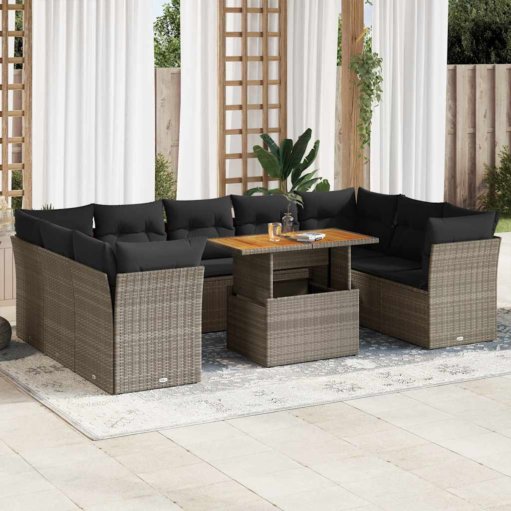 Set Divano da Giardino 10 pz con Cuscini Grigio in Polyrattan | homemem39