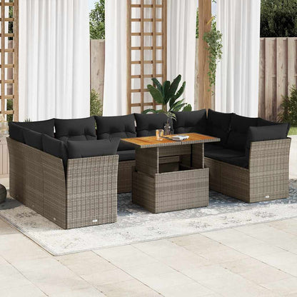 Set Divano da Giardino 10 pz con Cuscini Grigio in Polyrattan | homemem39