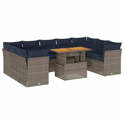 Set Divano da Giardino 10 pz con Cuscini Grigio in Polyrattan | homemem39