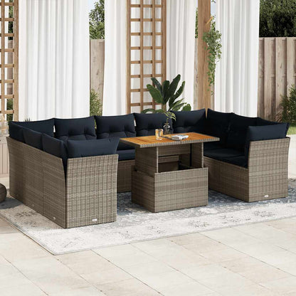 Set Divano da Giardino 10 pz con Cuscini Grigio in Polyrattan | homemem39