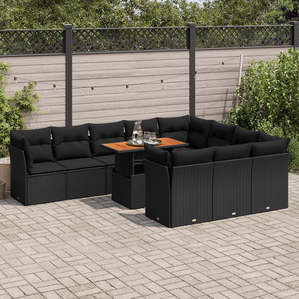 Set Divani da Giardino 11 pz con Cuscini in Polyrattan Nero | homemem39