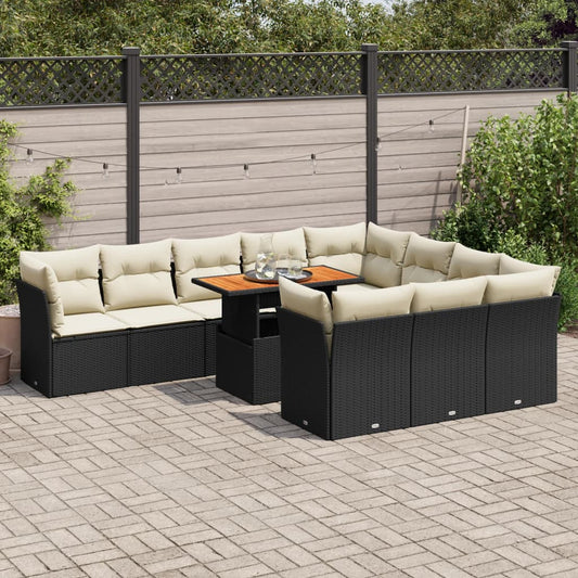 Set Divani da Giardino 11 pz con Cuscini in Polyrattan Nero