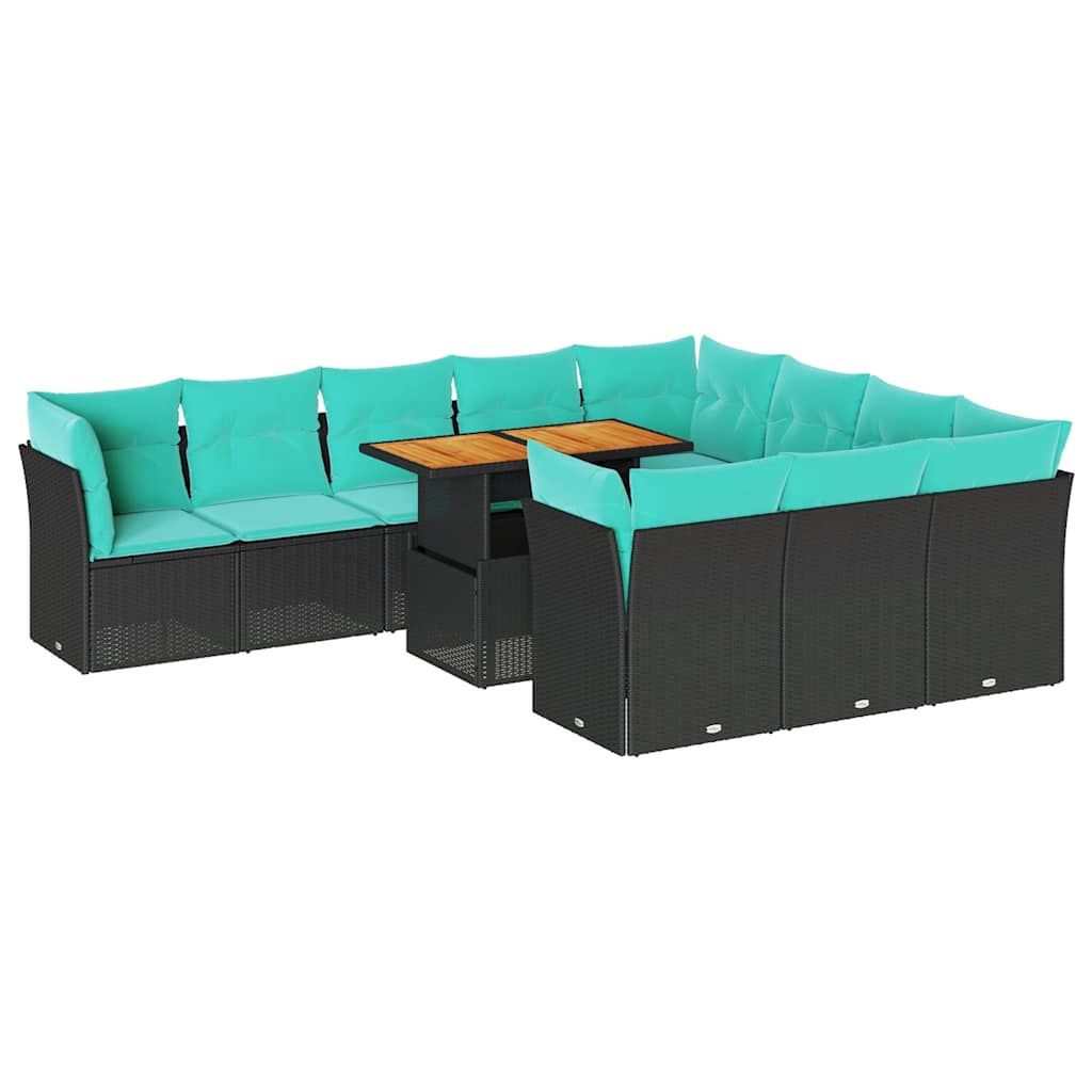Set Divani da Giardino 11 pz con Cuscini in Polyrattan Nero | homemem39