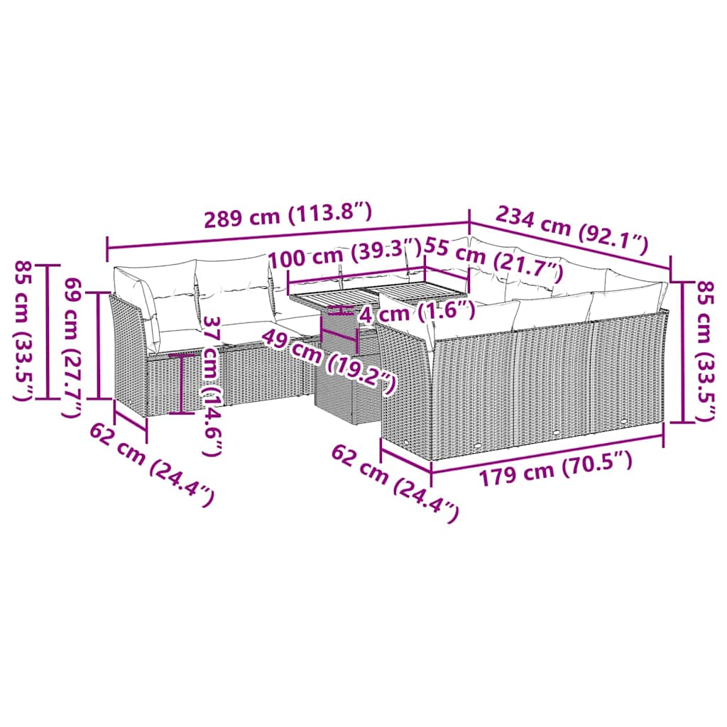 Set Divani da Giardino 11 pz con Cuscini in Polyrattan Nero | homemem39